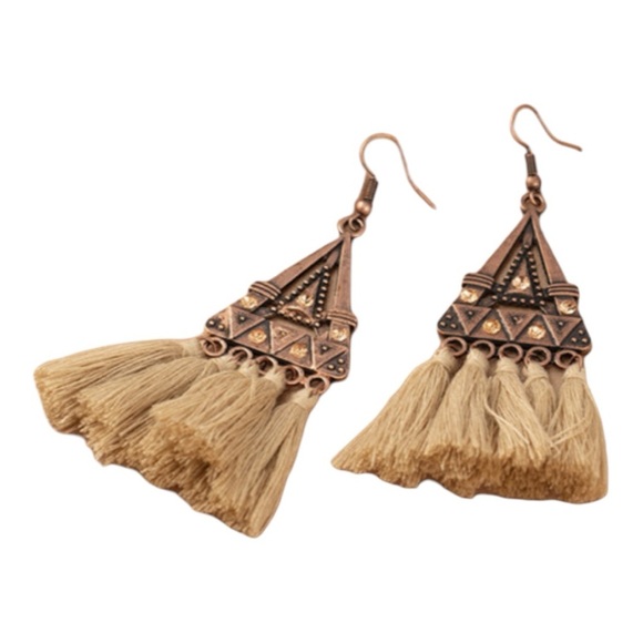 Brown Boho Triangle Metal Tassel Earrings - Picture 1 of 4